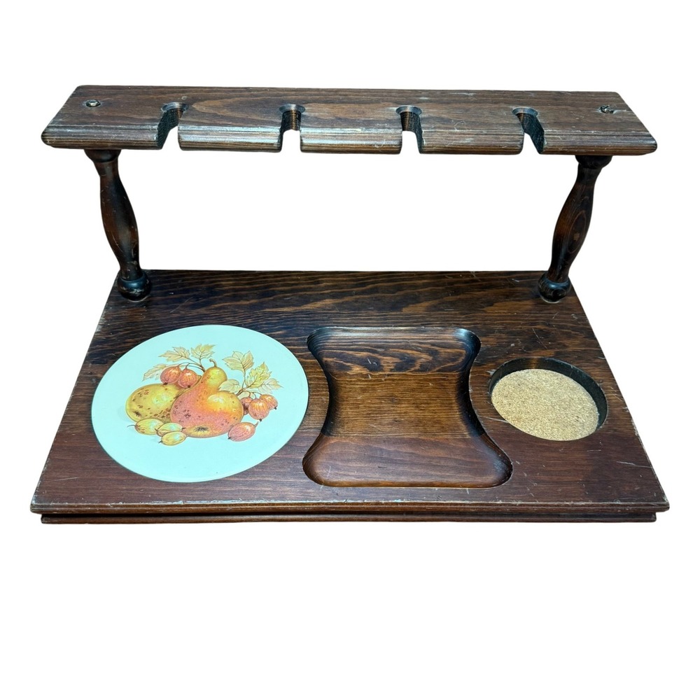Vintage Wooden Charcuterie Snack Caddy Tray w Tile‎ & Cork Insert